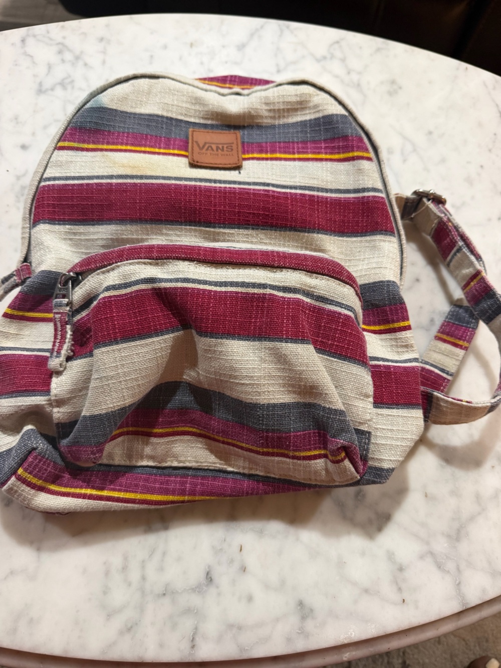Vans Striped Canvas Backpack in Cream, Burgundy & Gray
